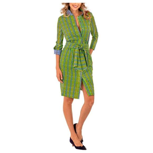 Gretchen Scott Breezy Blouson Sunshine Plaid Green Dress Size Small - Picture 14 of 15